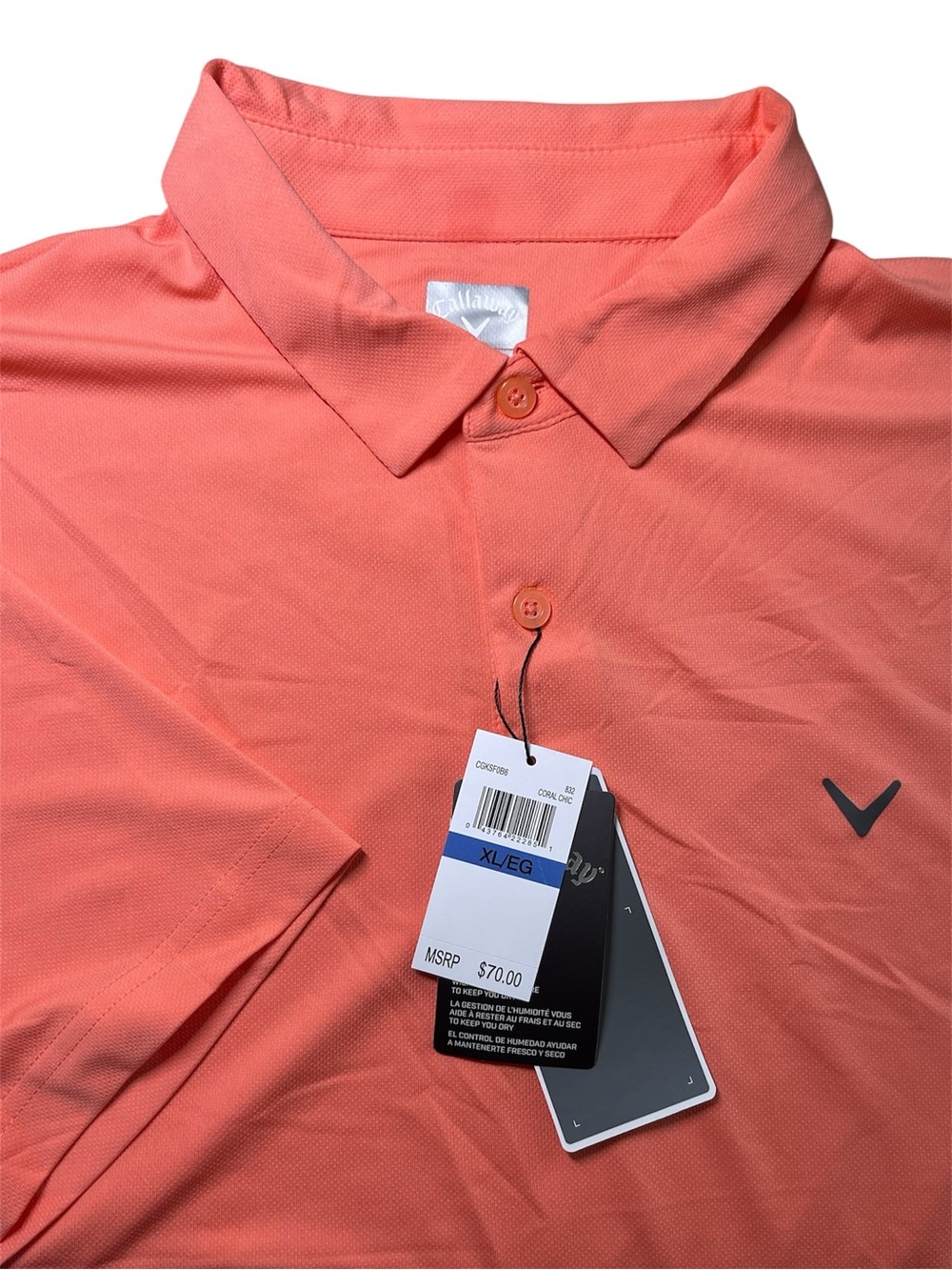 Callaway Golf Shirt Opti Dri Golf Coral Shell 50 UPF Mens XL NWT